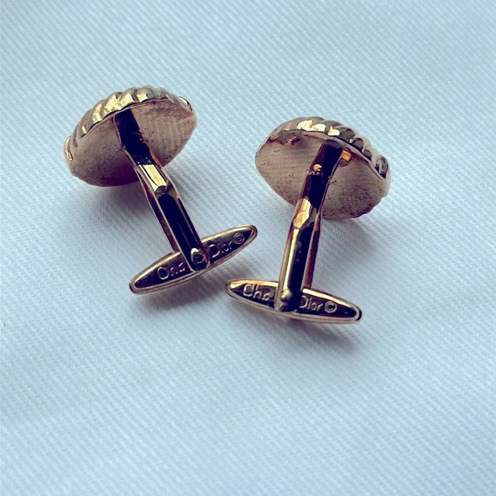 Christian Dior Logo Gold Tone Cufflinks